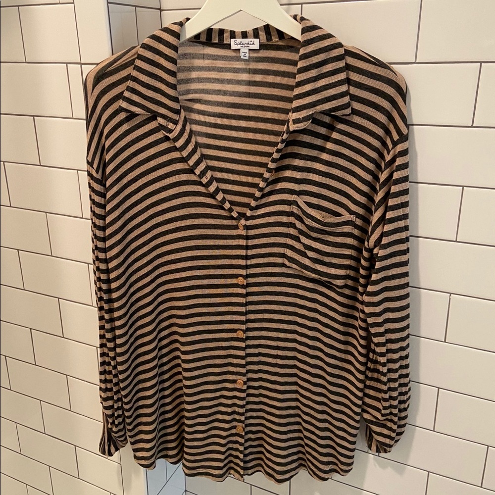 Splendid Striped Button-Up Blouse